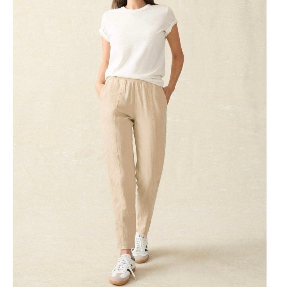 Faherty Arlie Pant Safari Beige Womens Small Linen Blend Tapered Utility Pants